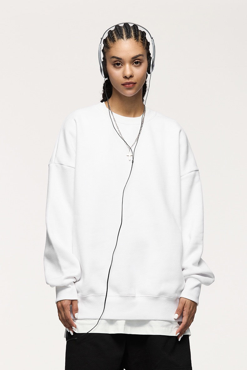 350GSM American-Style Women’s Solid-Color Small Collar Crew Neck Sweatshirt White