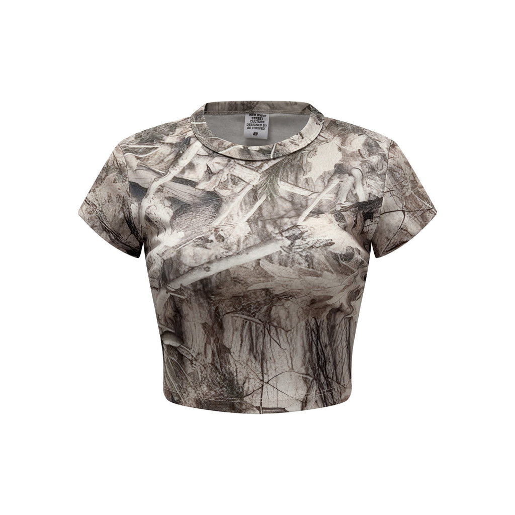 315GSM Women's Slim-Fit Camouflage Crop T-Shirt Branch Camouflage