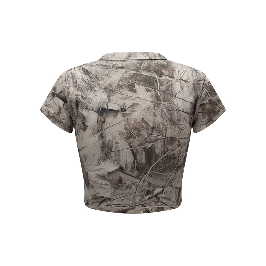315GSM Women's Slim-Fit Camouflage Crop T-Shirt Branch Camouflage