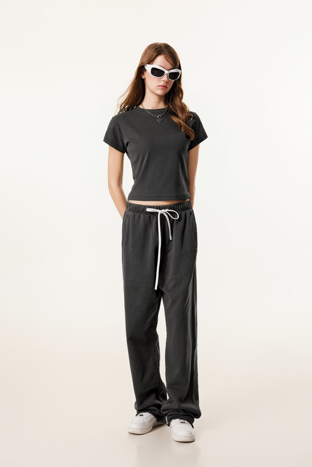 275GSM Women’s Figure-Flattering Straight Shoulder T-shirt Dark gray