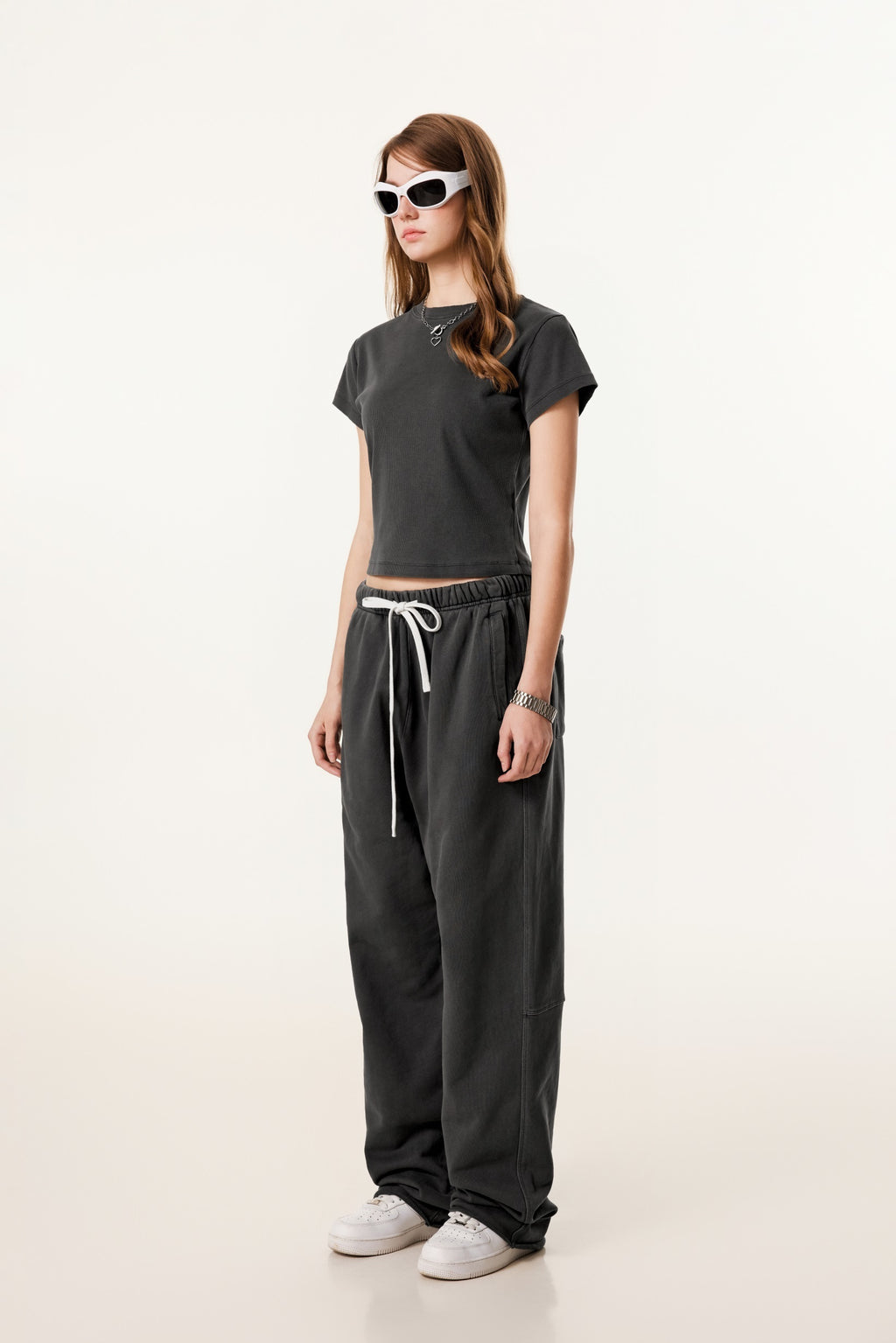 275GSM Women’s Figure-Flattering Straight Shoulder T-shirt Dark gray