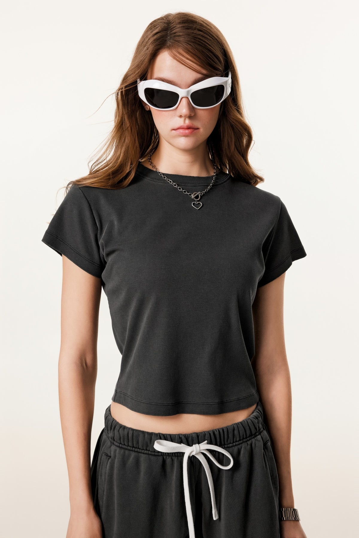 275GSM Women’s Figure-Flattering Straight Shoulder T-shirt Dark gray