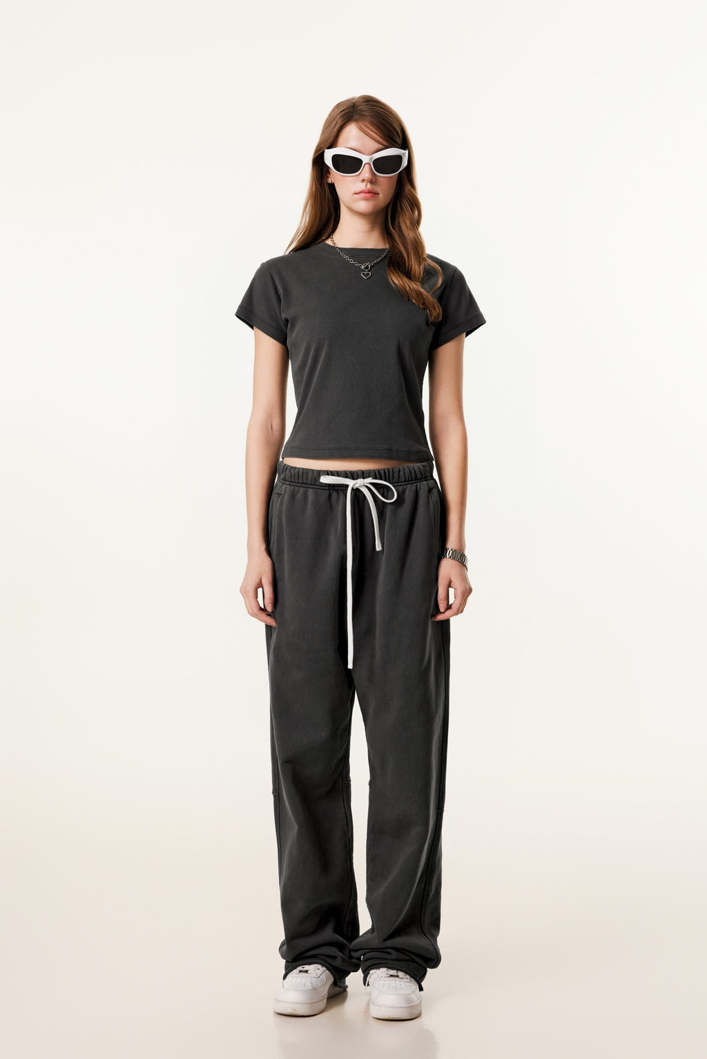 275GSM Women’s Figure-Flattering Straight Shoulder T-shirt Dark gray