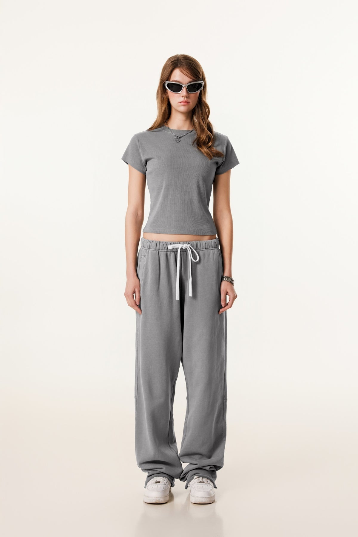 275GSM Women’s Figure-Flattering Straight Shoulder T-shirt Medium gray
