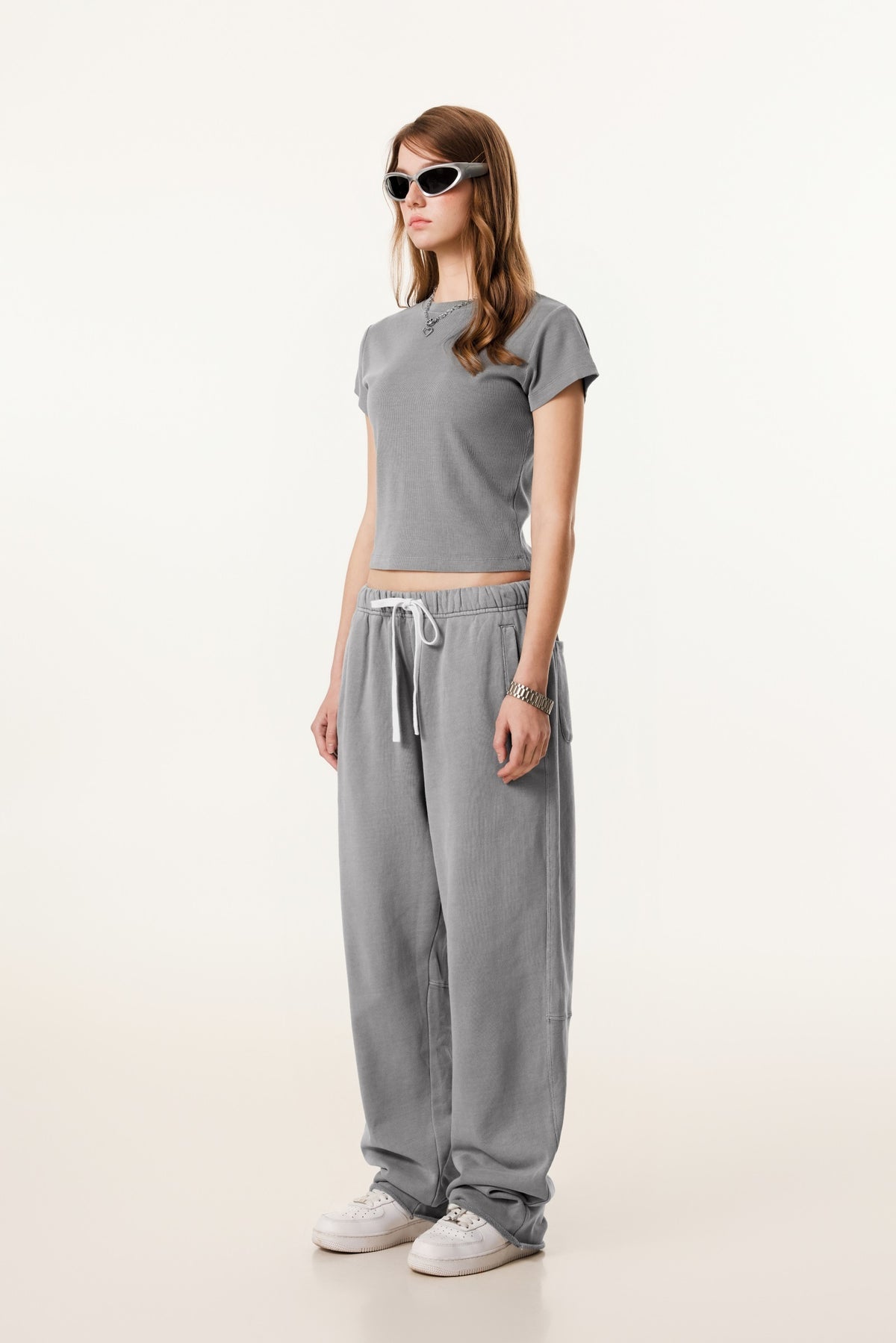 275GSM Women’s Figure-Flattering Straight Shoulder T-shirt Medium gray