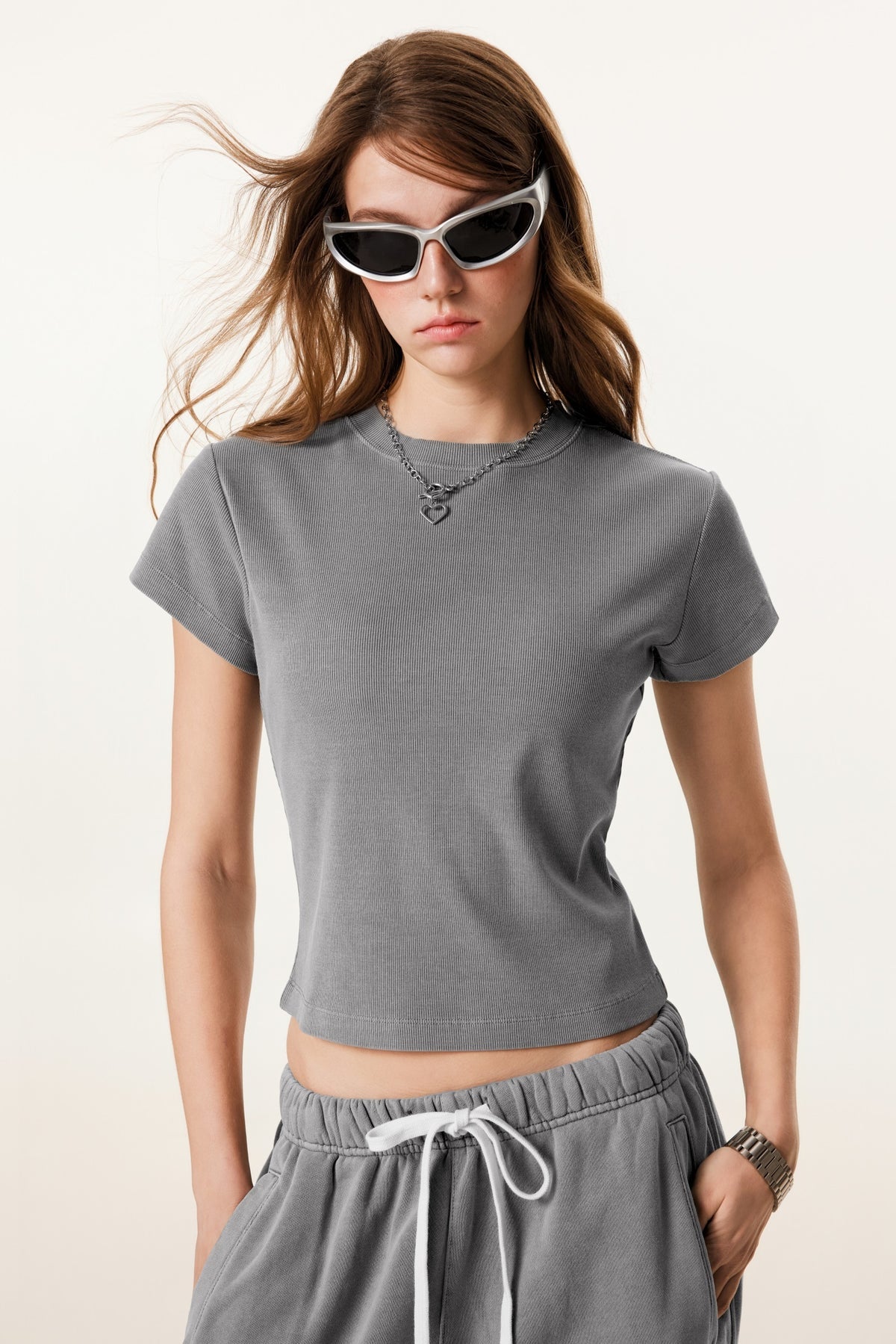 275GSM Women’s Figure-Flattering Straight Shoulder T-shirt Medium gray