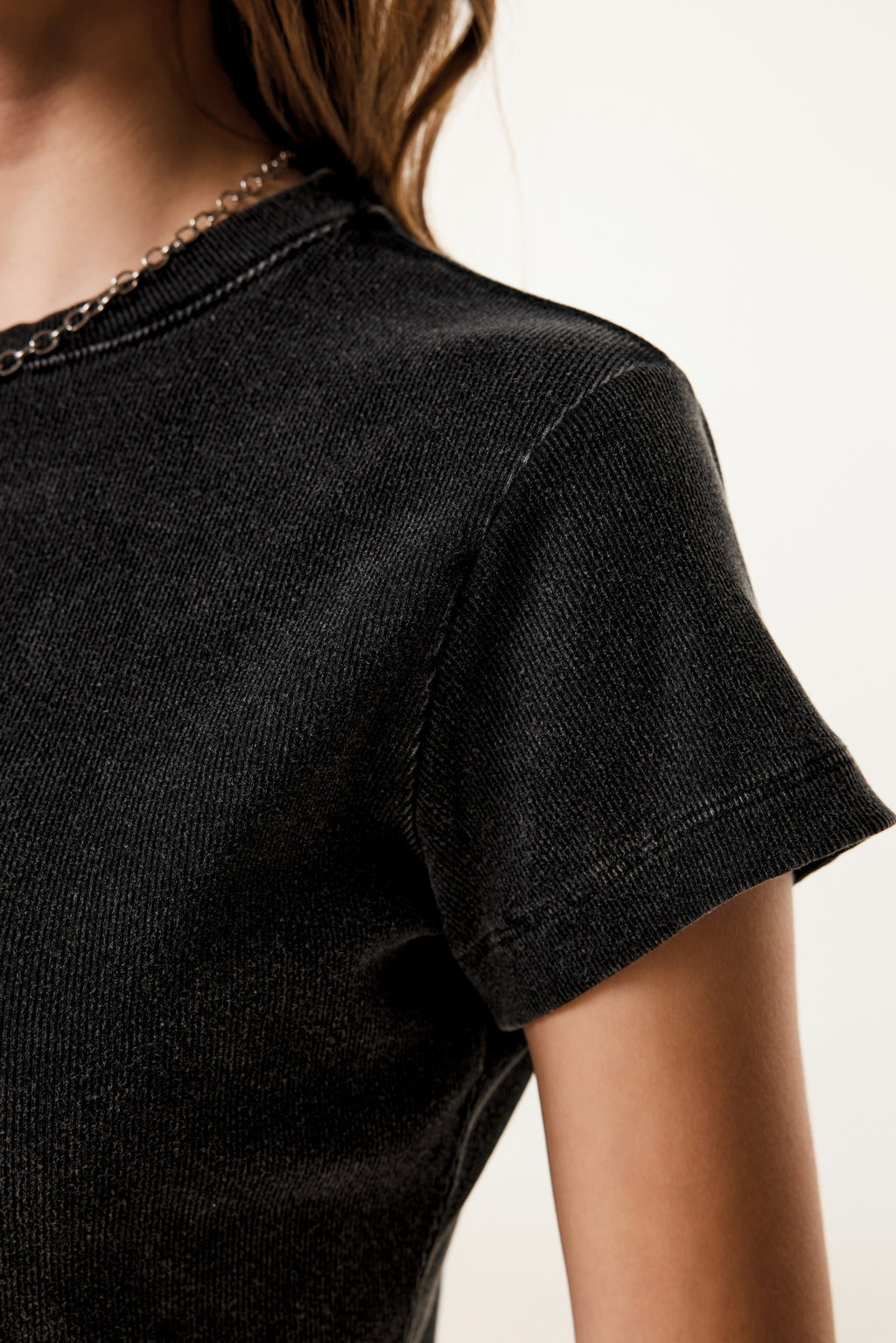 275GSM Women’s Figure-Flattering Straight Shoulder T-shirt Snow wash