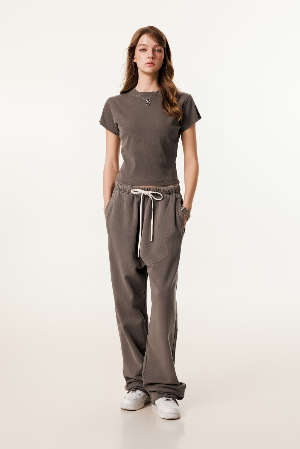 275GSM Women’s Figure-Flattering Straight Shoulder T-shirt Coffee 