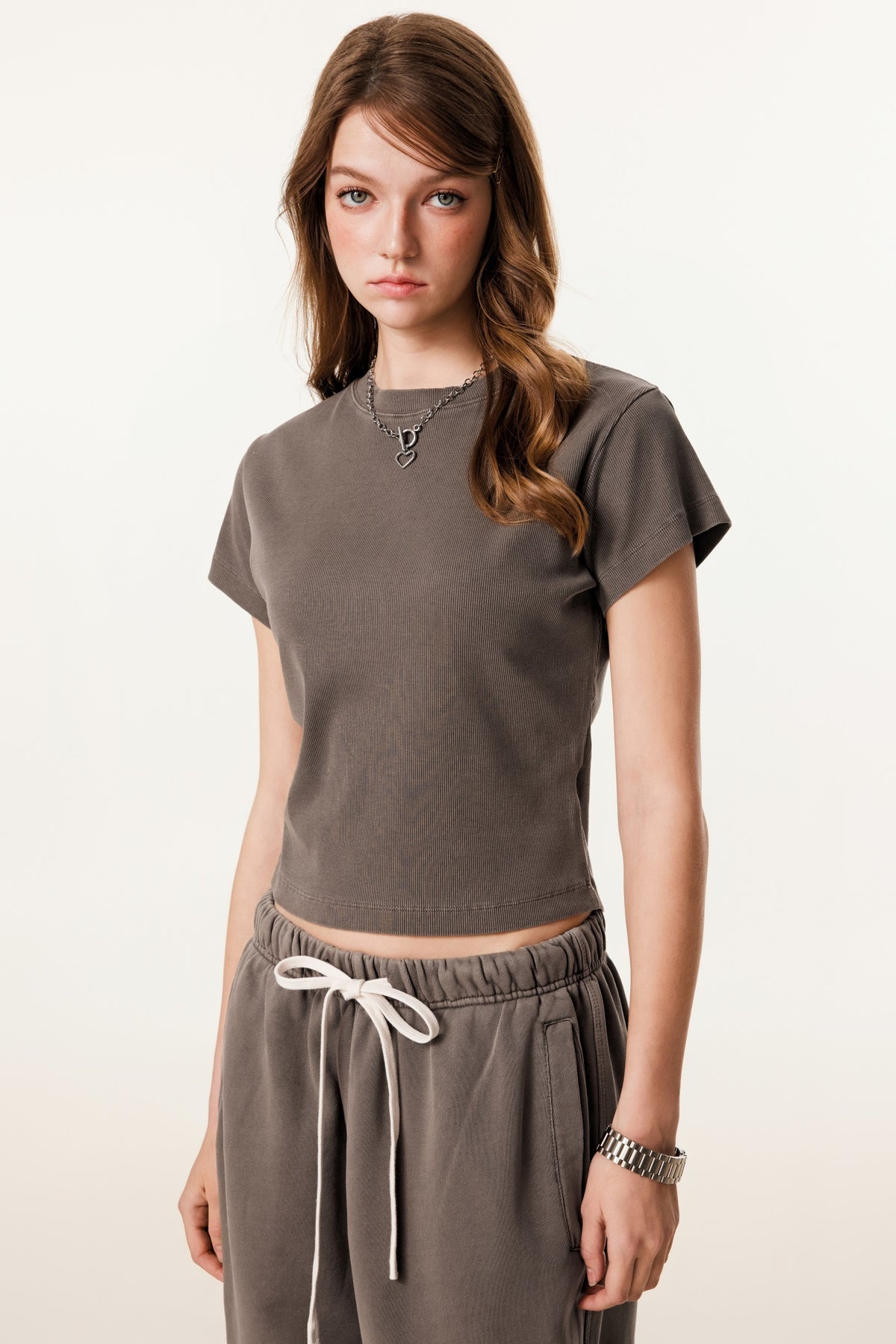 275GSM Women’s Figure-Flattering Straight Shoulder T-shirt Coffee 