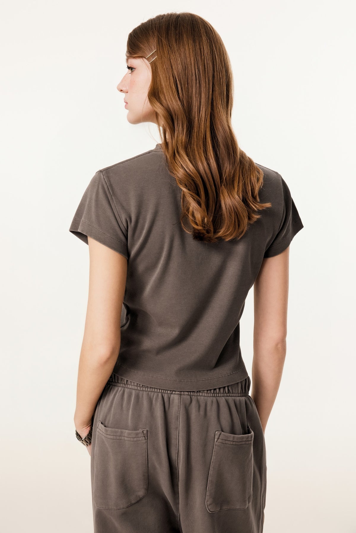 275GSM Women’s Figure-Flattering Straight Shoulder T-shirt Coffee 