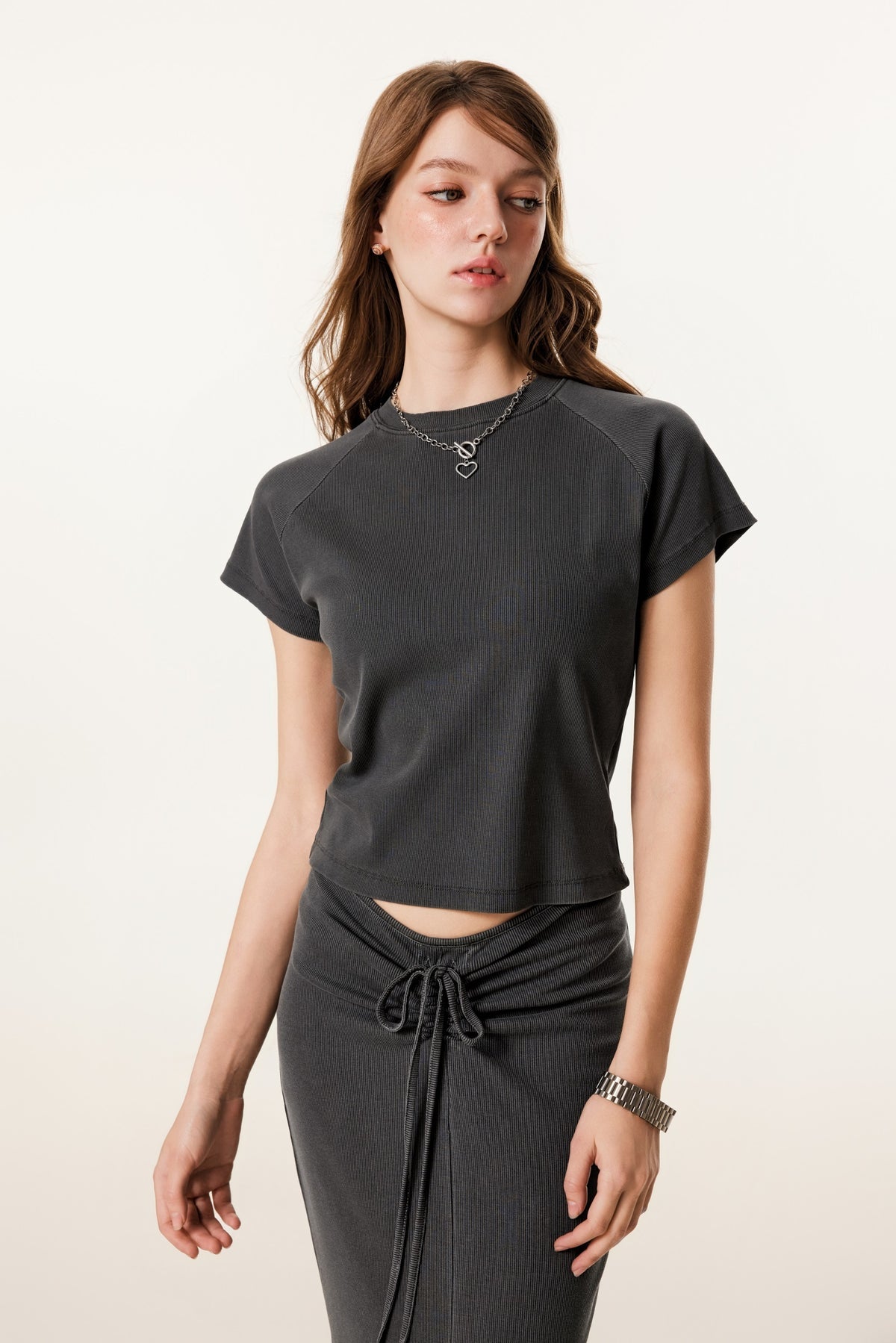 275GSM Women’s Slimming Raglan Short T-shirt Dark gray