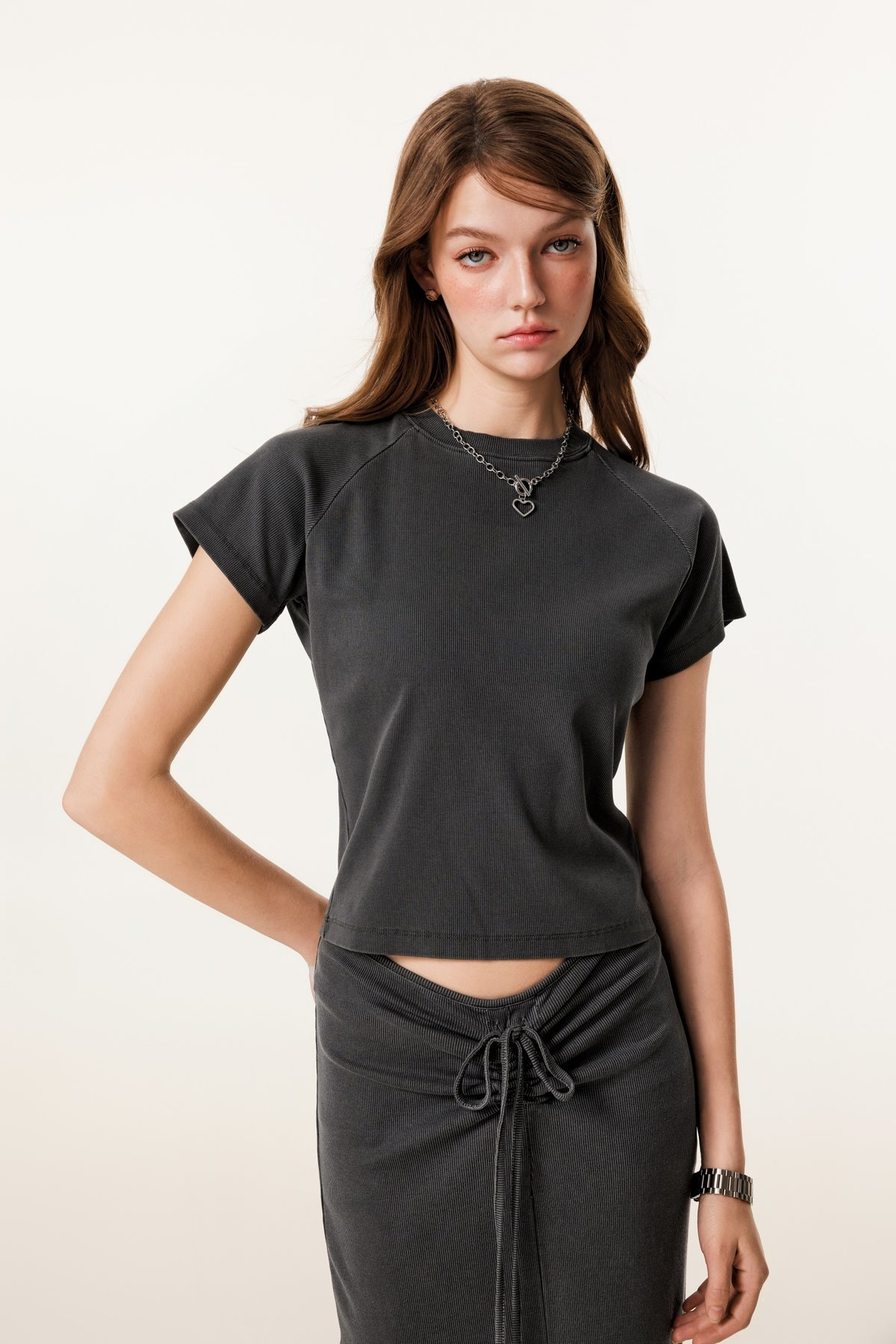 275GSM Women’s Slimming Raglan Short T-shirt Dark gray