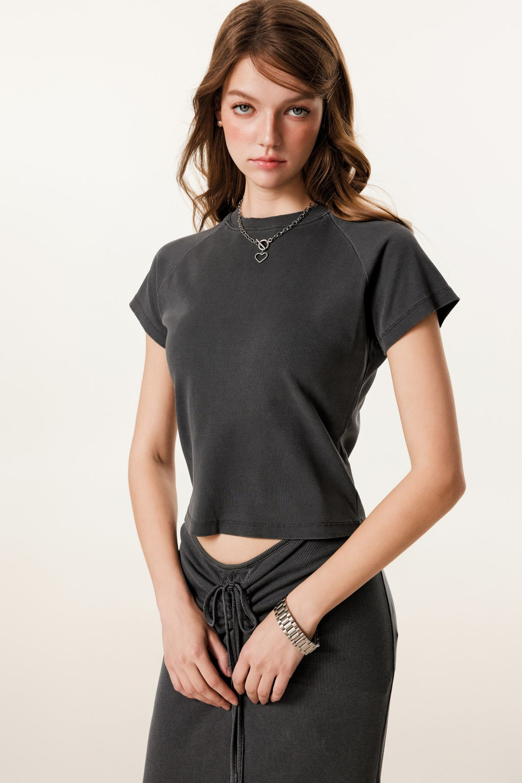 275GSM Women’s Slimming Raglan Short T-shirt Dark gray