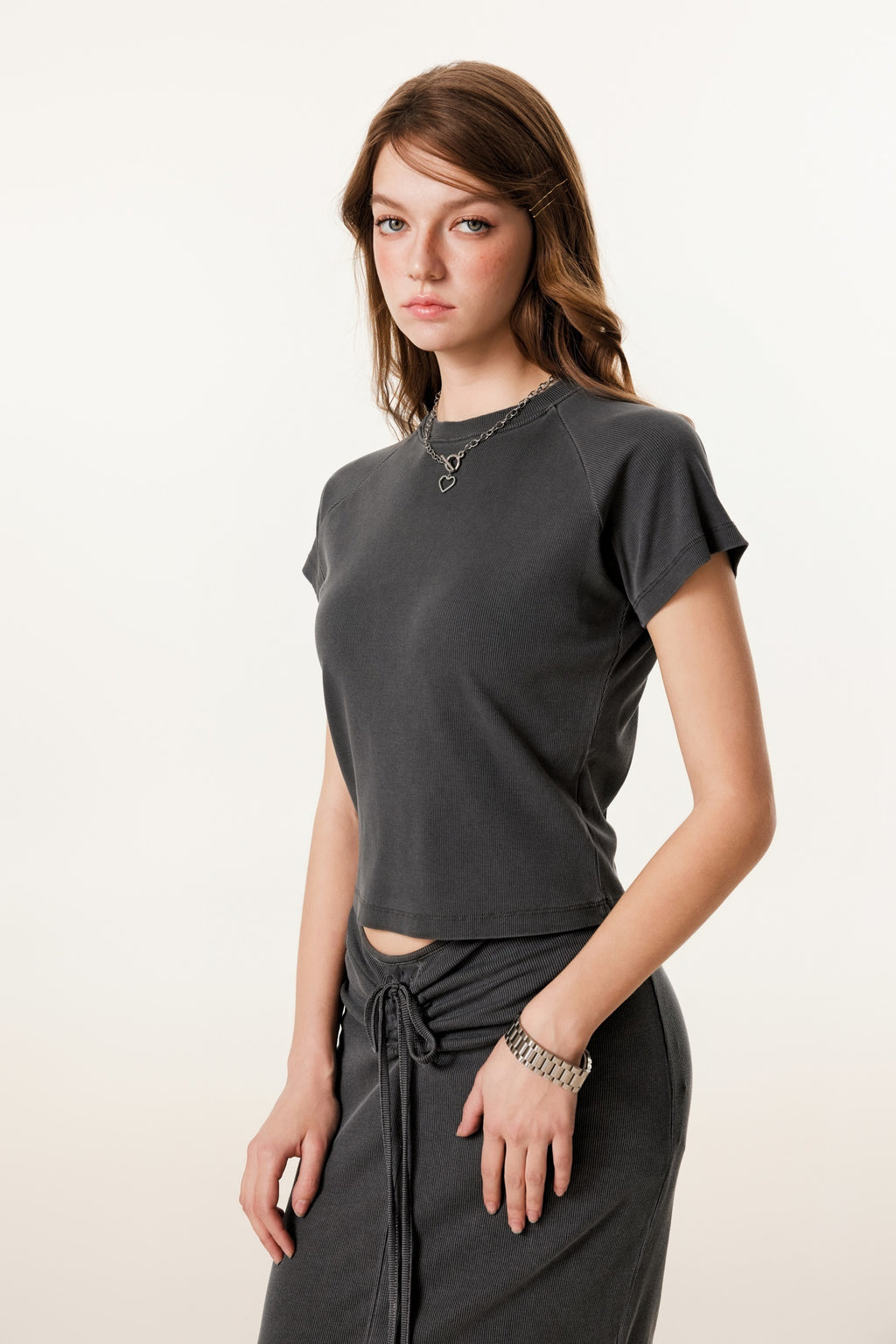 275GSM Women’s Slimming Raglan Short T-shirt Dark gray