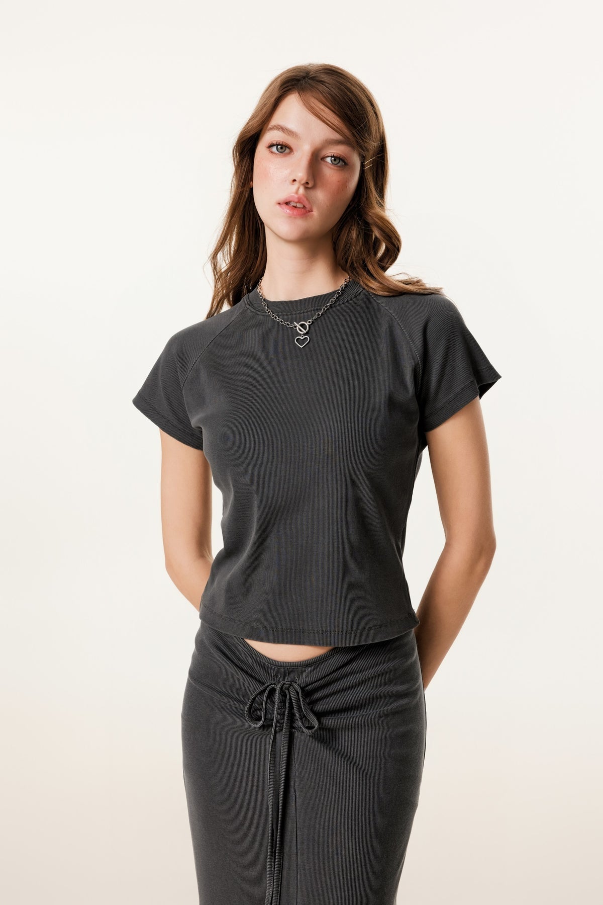 275GSM Women’s Slimming Raglan Short T-shirt Dark gray