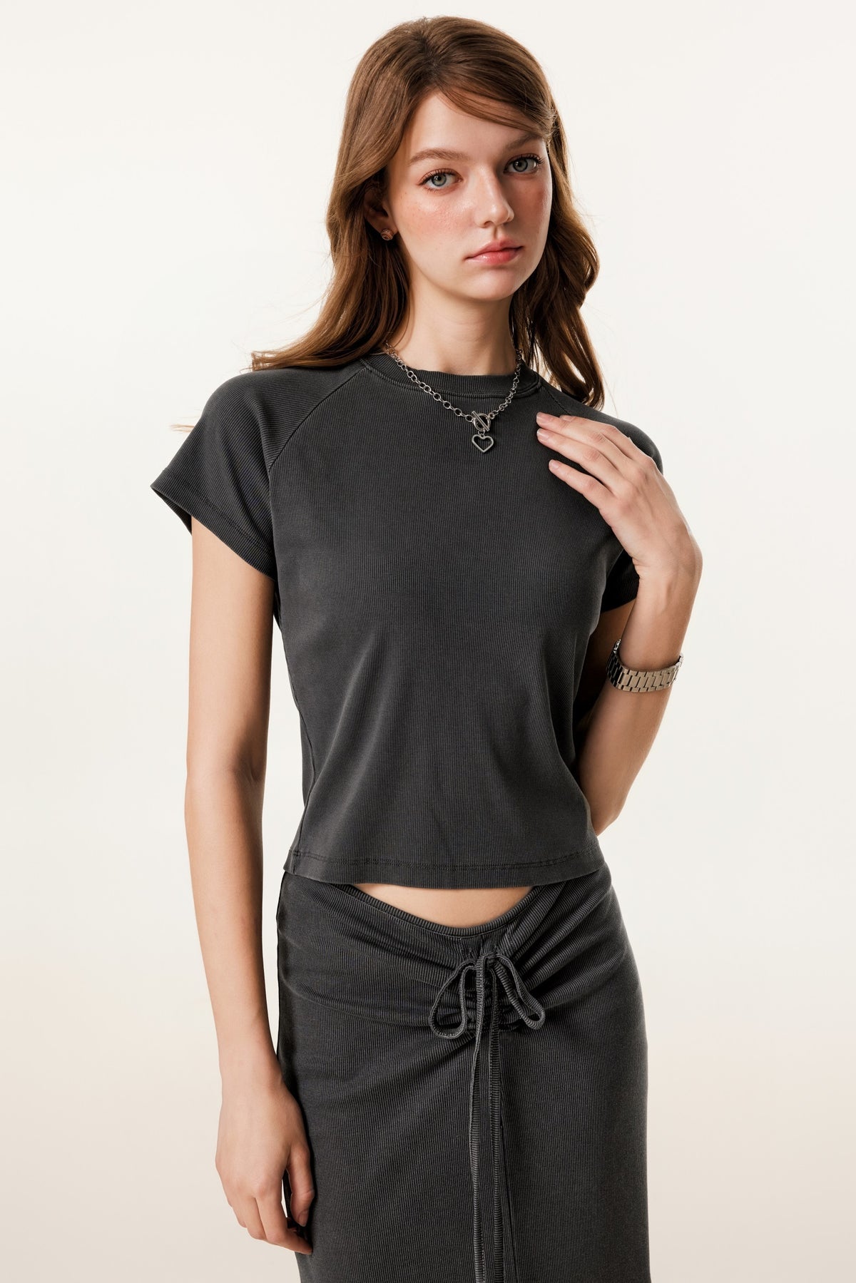 275GSM Women’s Slimming Raglan Short T-shirt Dark gray