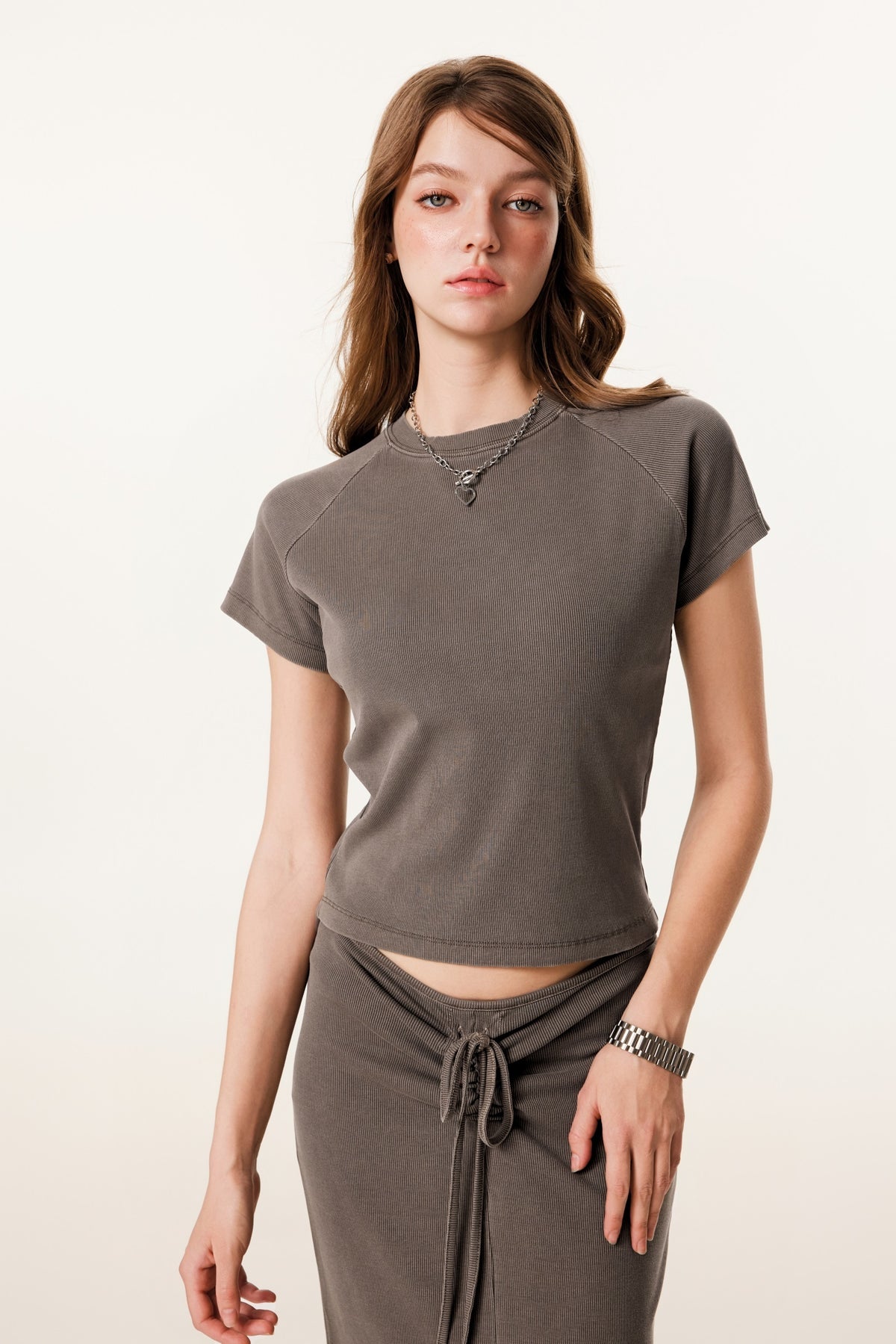 275GSM Women’s Slimming Raglan Short T-shirt Coffee
