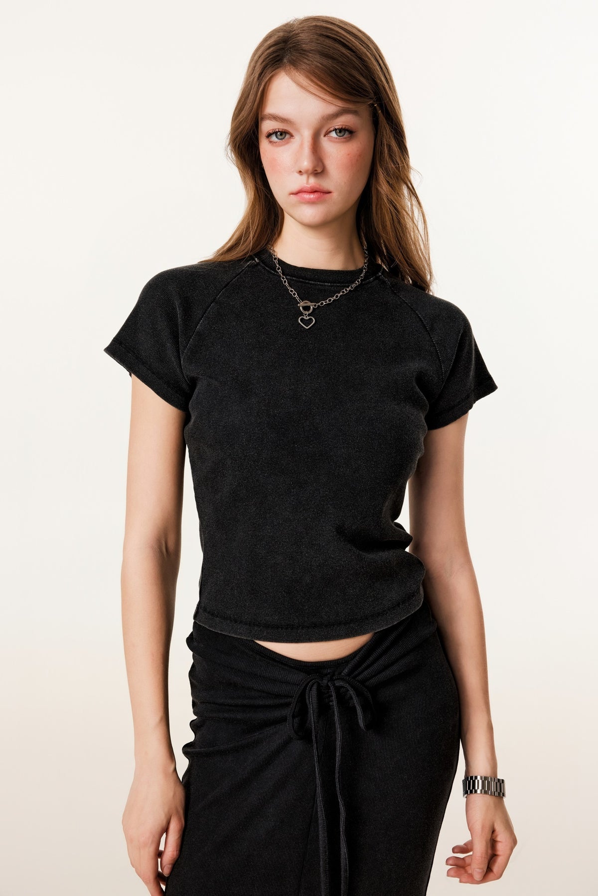 275GSM Women’s Slimming Raglan Short T-shirt Snow wash