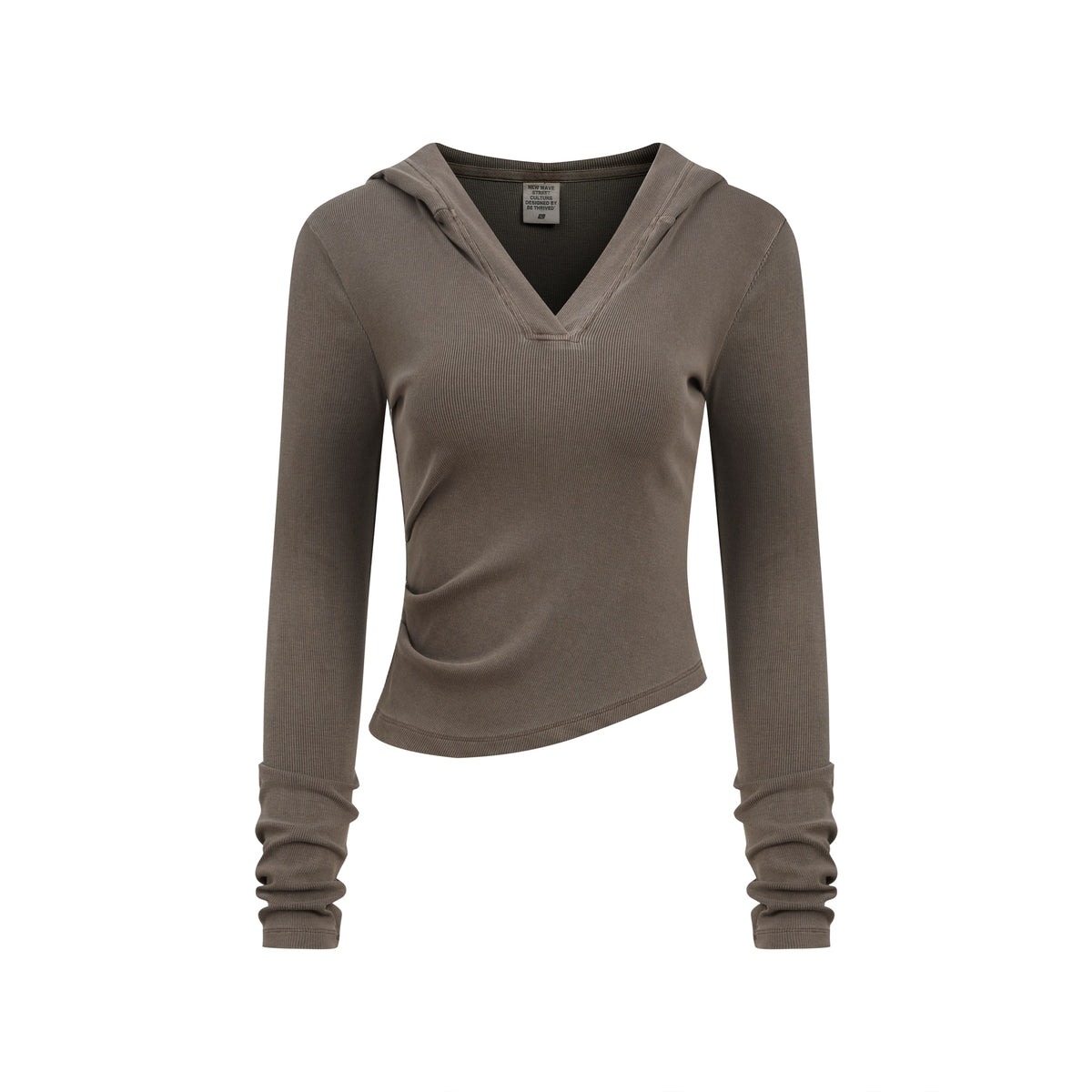 275GSM Women's Slim-Fit Hooded Pigment-Wash Long-Sleeve Coffee