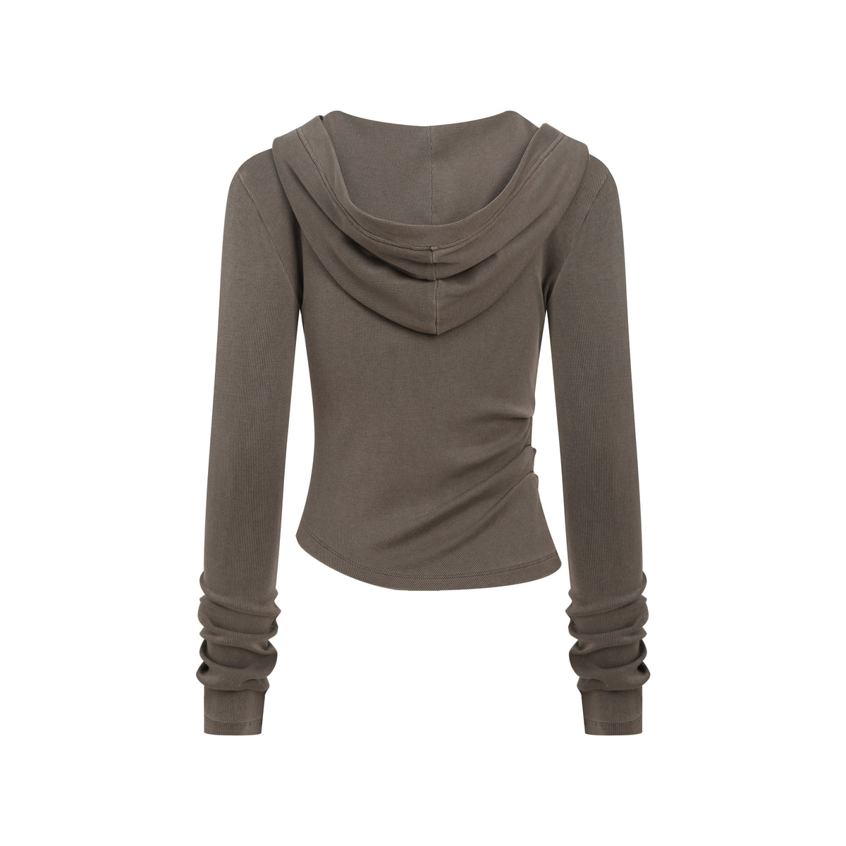 275GSM Women's Slim-Fit Hooded Pigment-Wash Long-Sleeve Coffee