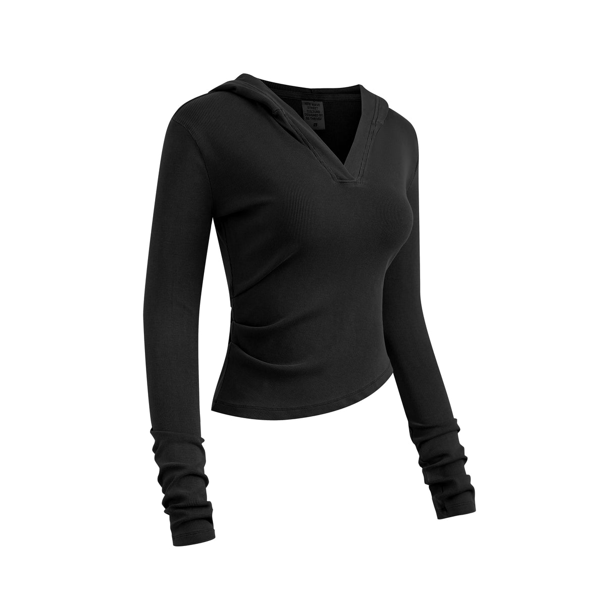 275GSM Women's Slim-Fit Hooded Pigment-Wash Long-Sleeve Snow wash