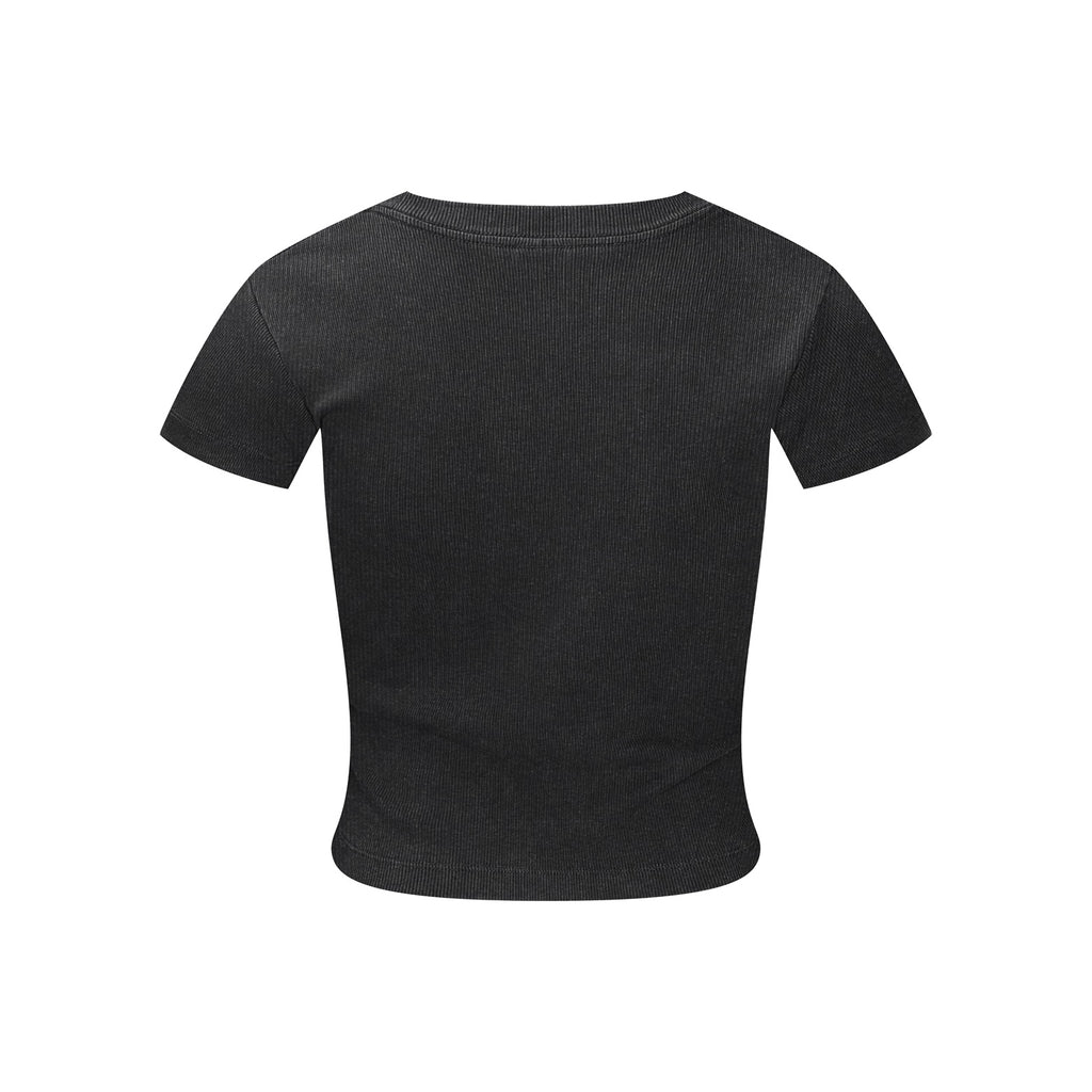 275GSM Women’s Figure-Flattering Straight Shoulder T-shirt Snow wash