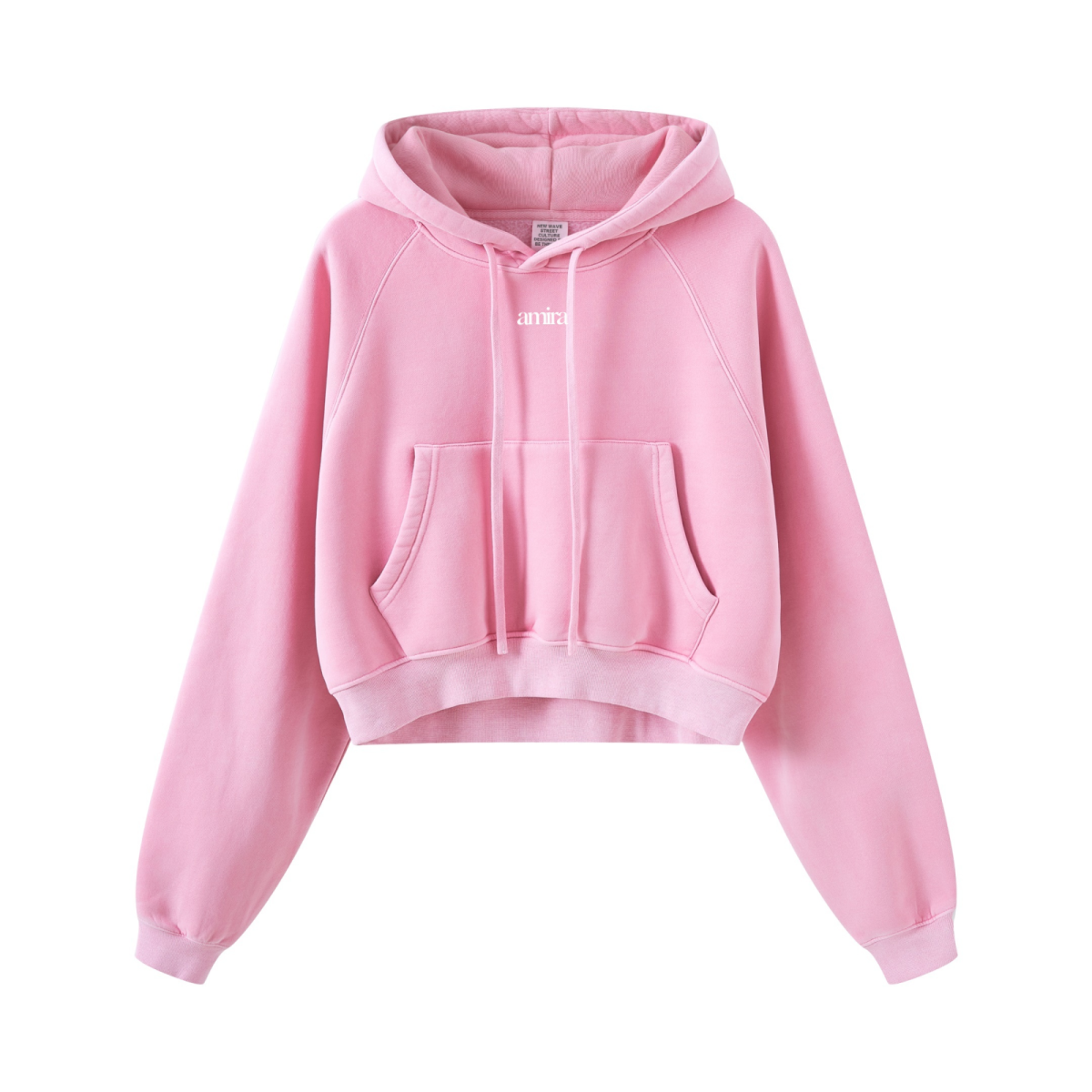 400GSM Women’s Retro-Wash Raglan Cropped Hoodie Rose pink
