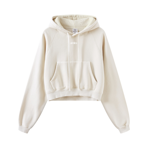400GSM Women’s Retro-Wash Raglan Cropped Hoodie Gray Apricot