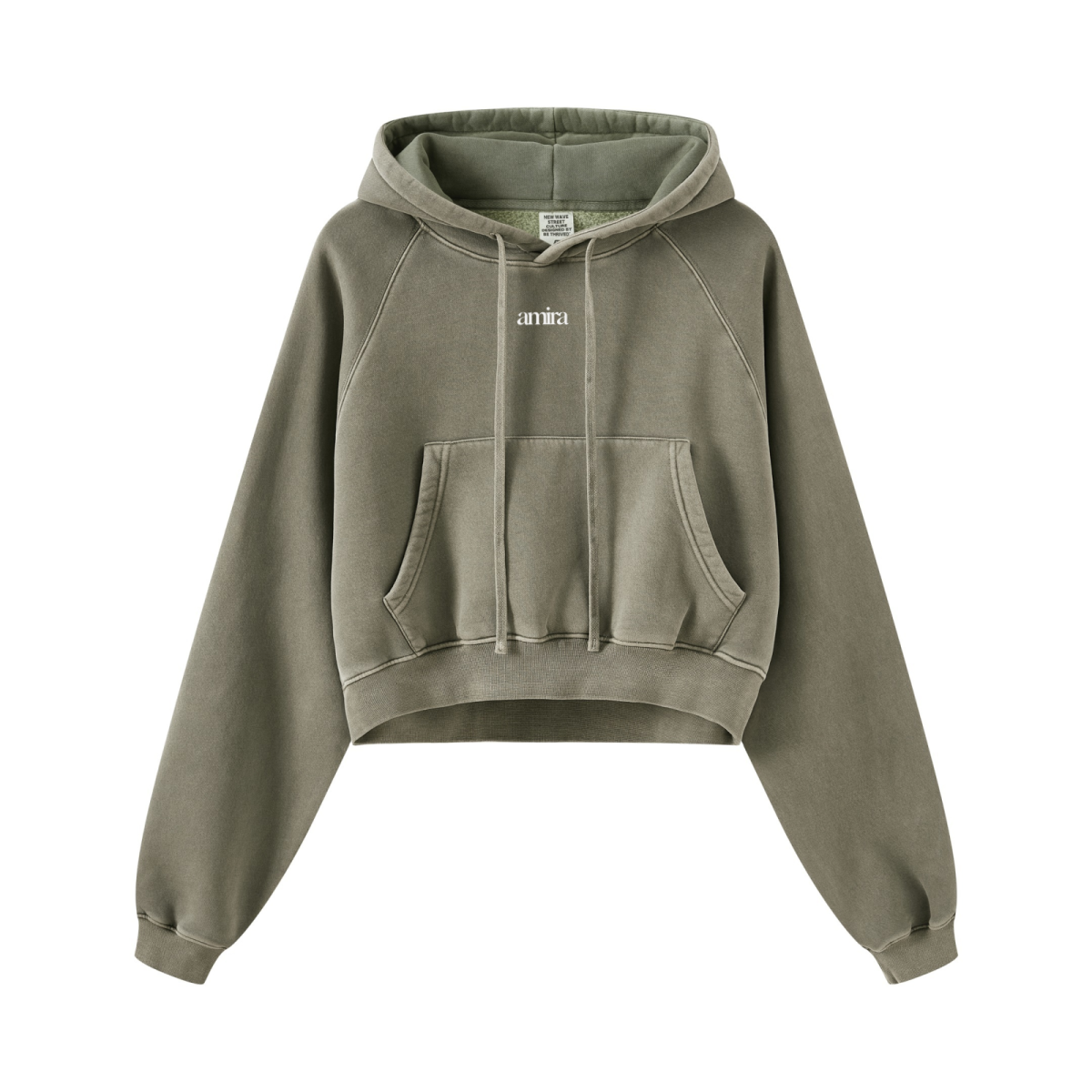 400GSM Women’s Retro-Wash Raglan Cropped Hoodie Gray Green