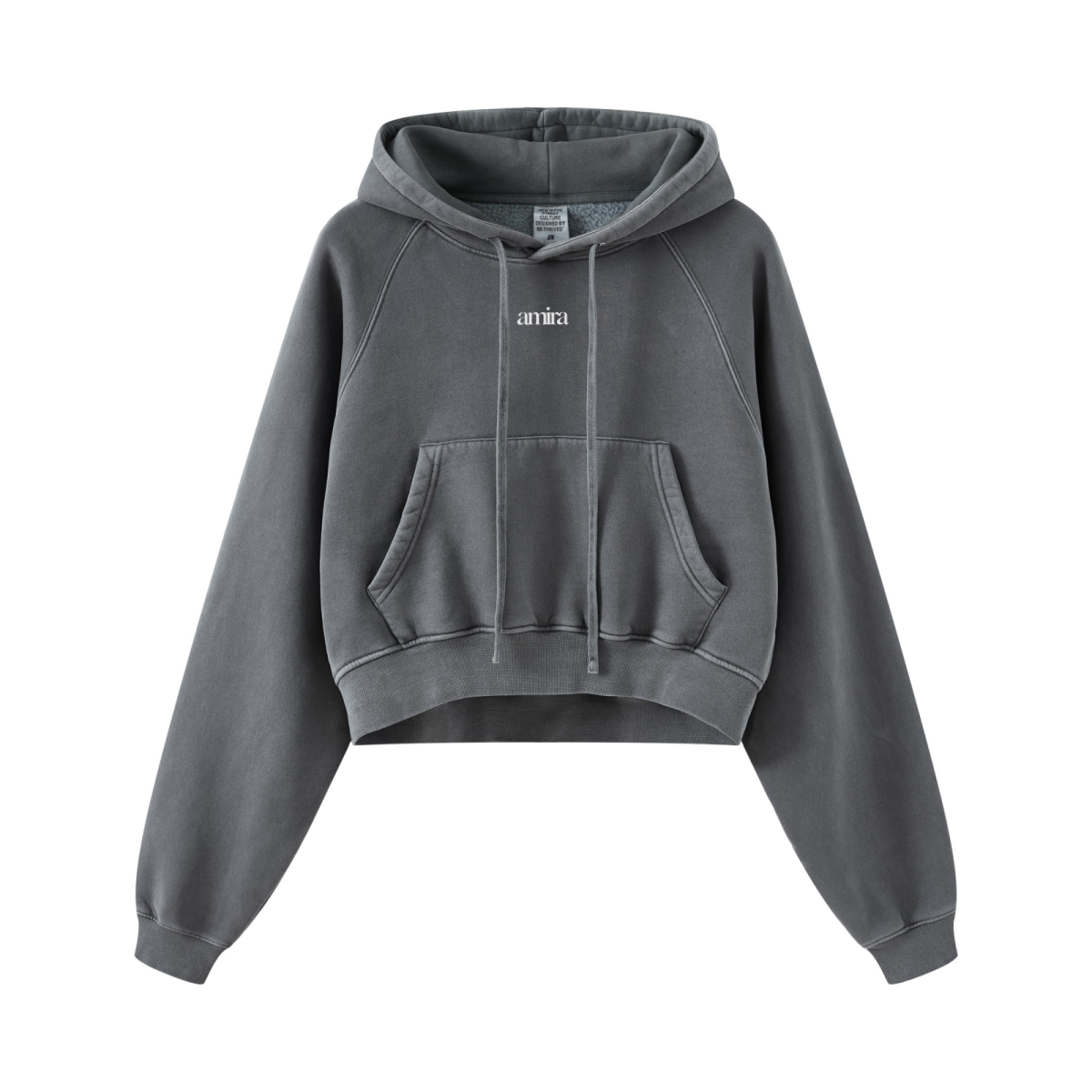 400GSM Women’s Retro-Wash Raglan Cropped Hoodie Dark gray