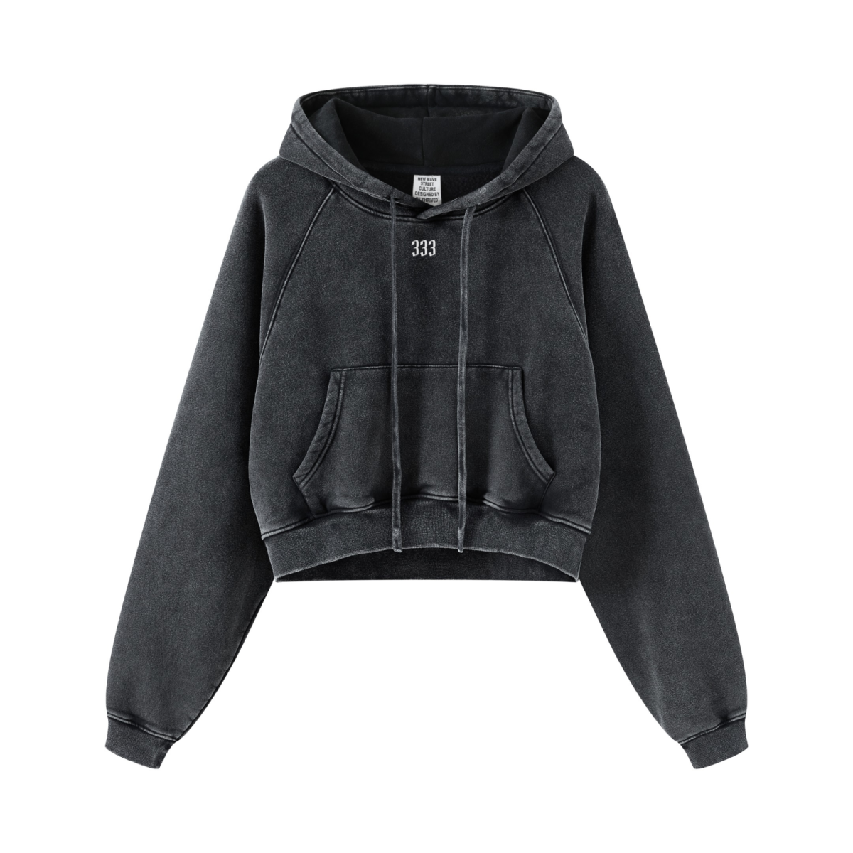400GSM Women’s Retro-Wash Raglan Cropped Hoodie Snow wash