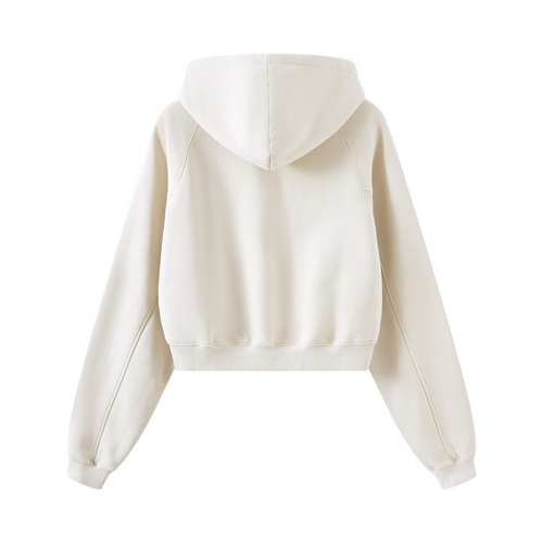 400GSM Women’s Retro-Wash Raglan Cropped Hoodie Gray Apricot
