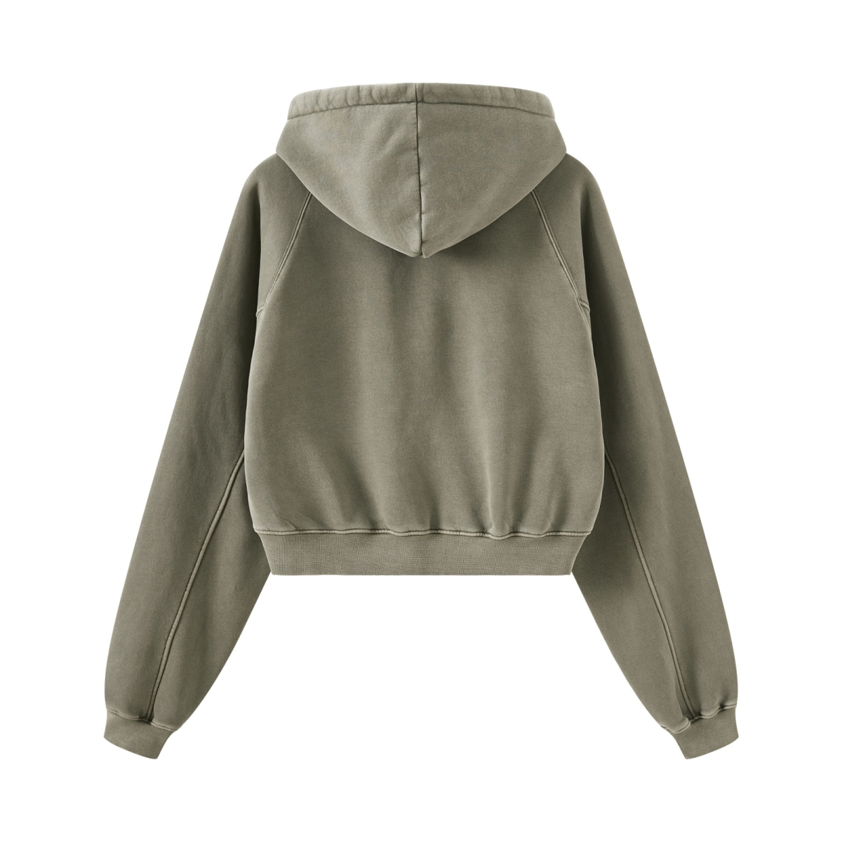 400GSM Women’s Retro-Wash Raglan Cropped Hoodie Gray Green
