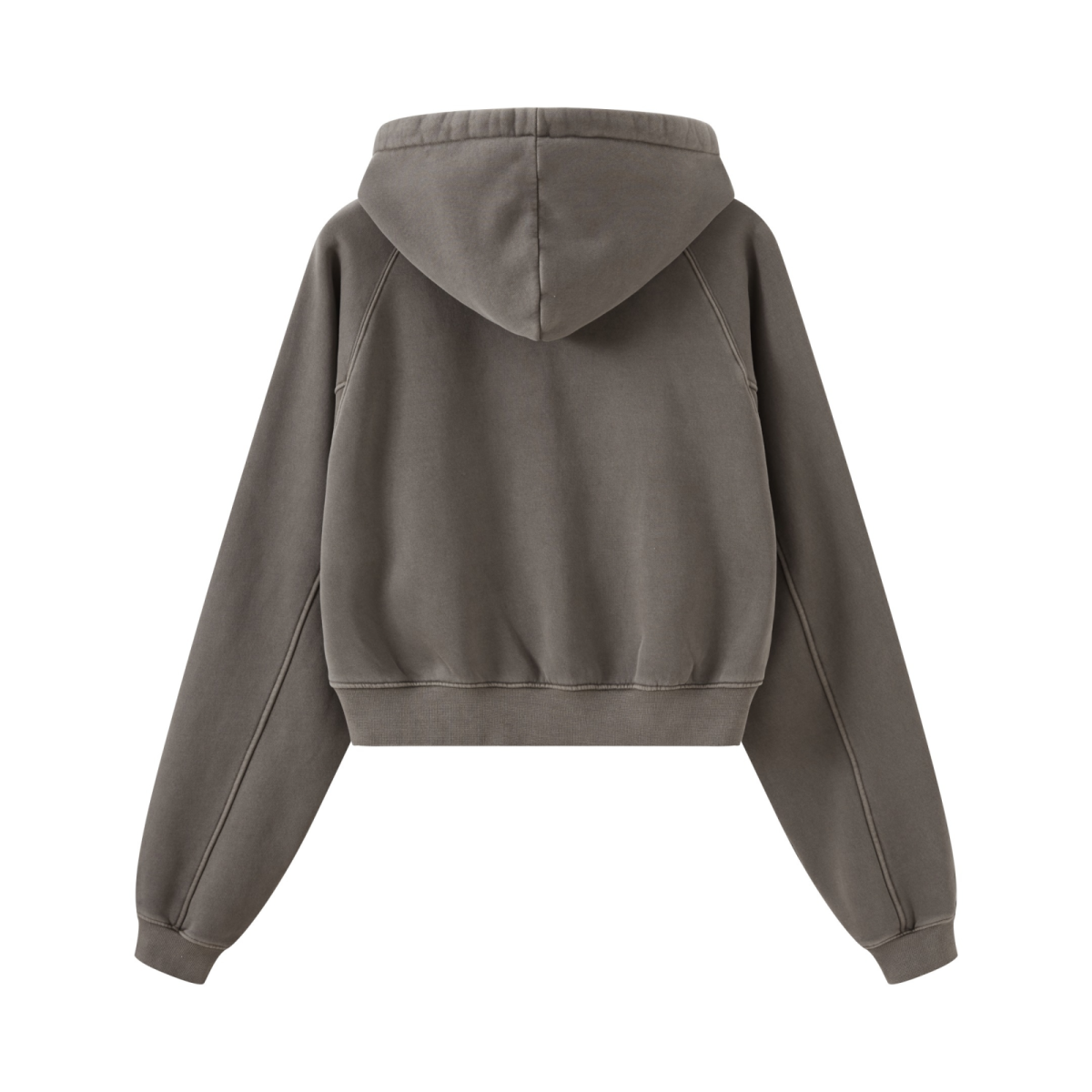 400GSM Women’s Retro-Wash Raglan Cropped Hoodie   Coffee