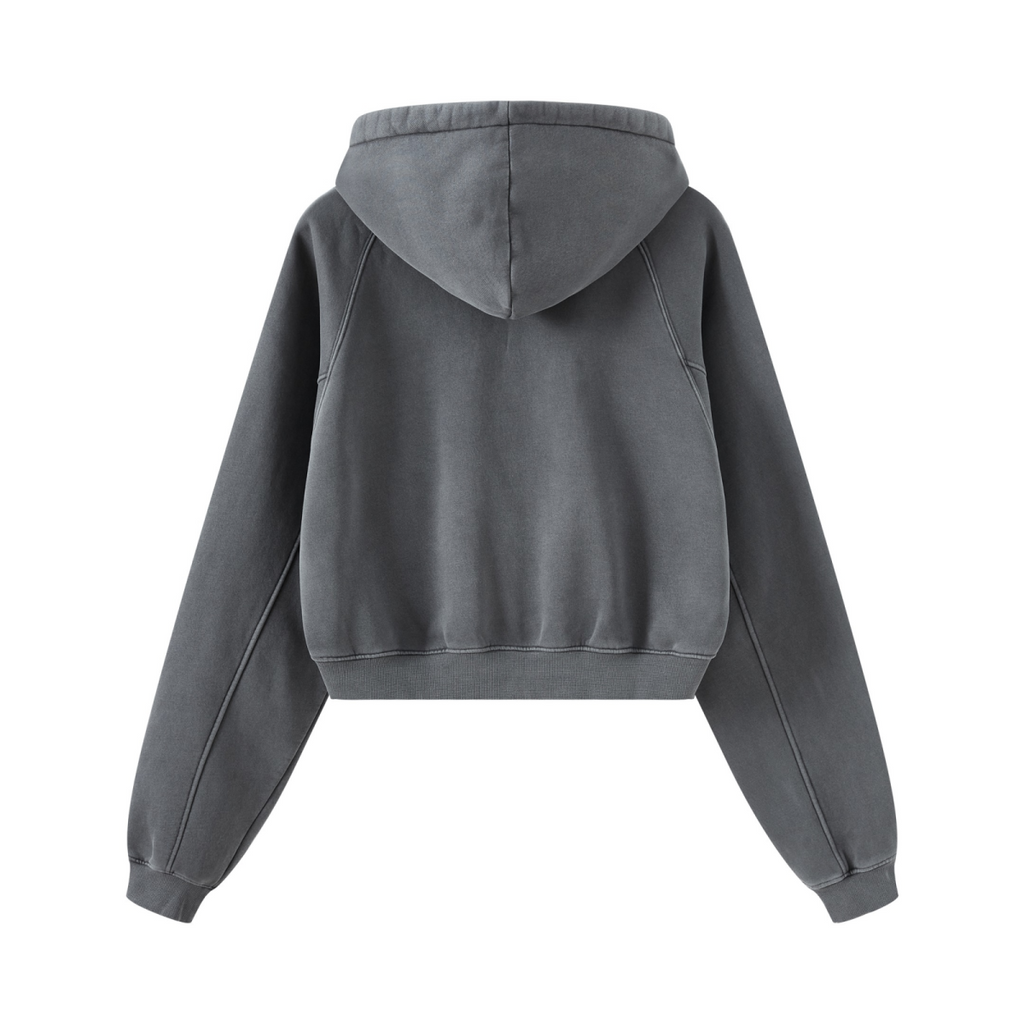 400GSM Women’s Retro-Wash Raglan Cropped Hoodie Dark gray