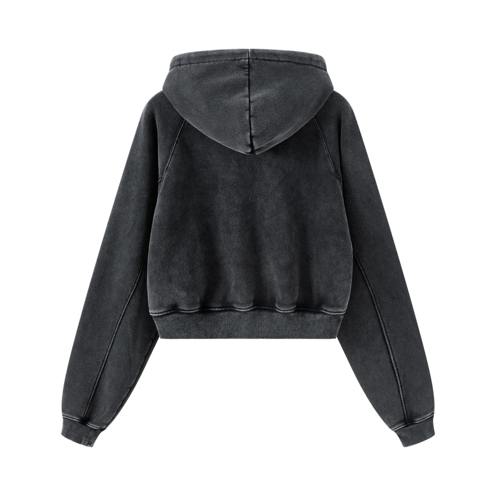 400GSM Women’s Retro-Wash Raglan Cropped Hoodie Snow wash