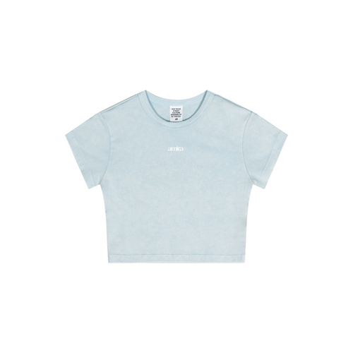 235GSM Women's Slim-Fit Washed Stretch Cotton Crop T-Shirt Sky Blue