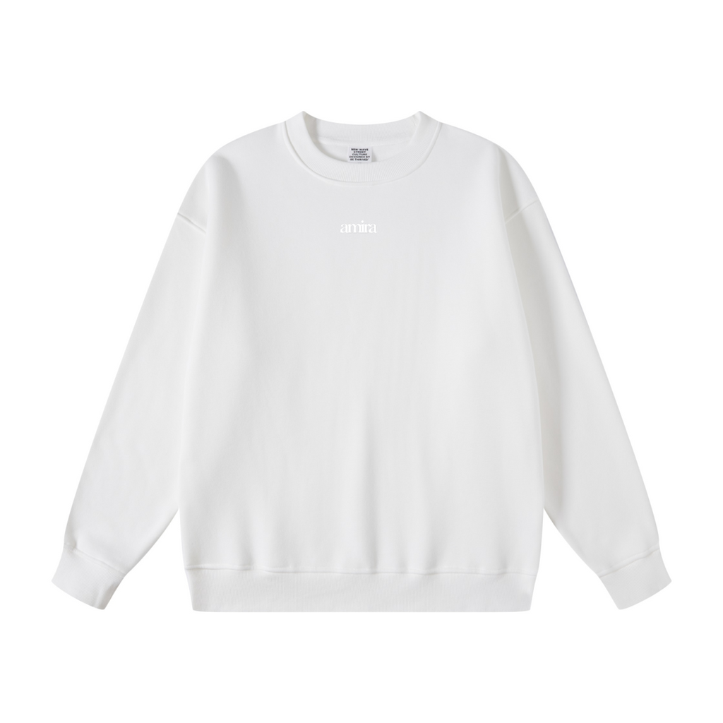 350GSM American-Style Women’s Solid-Color Small Collar Crew Neck Sweatshirt White
