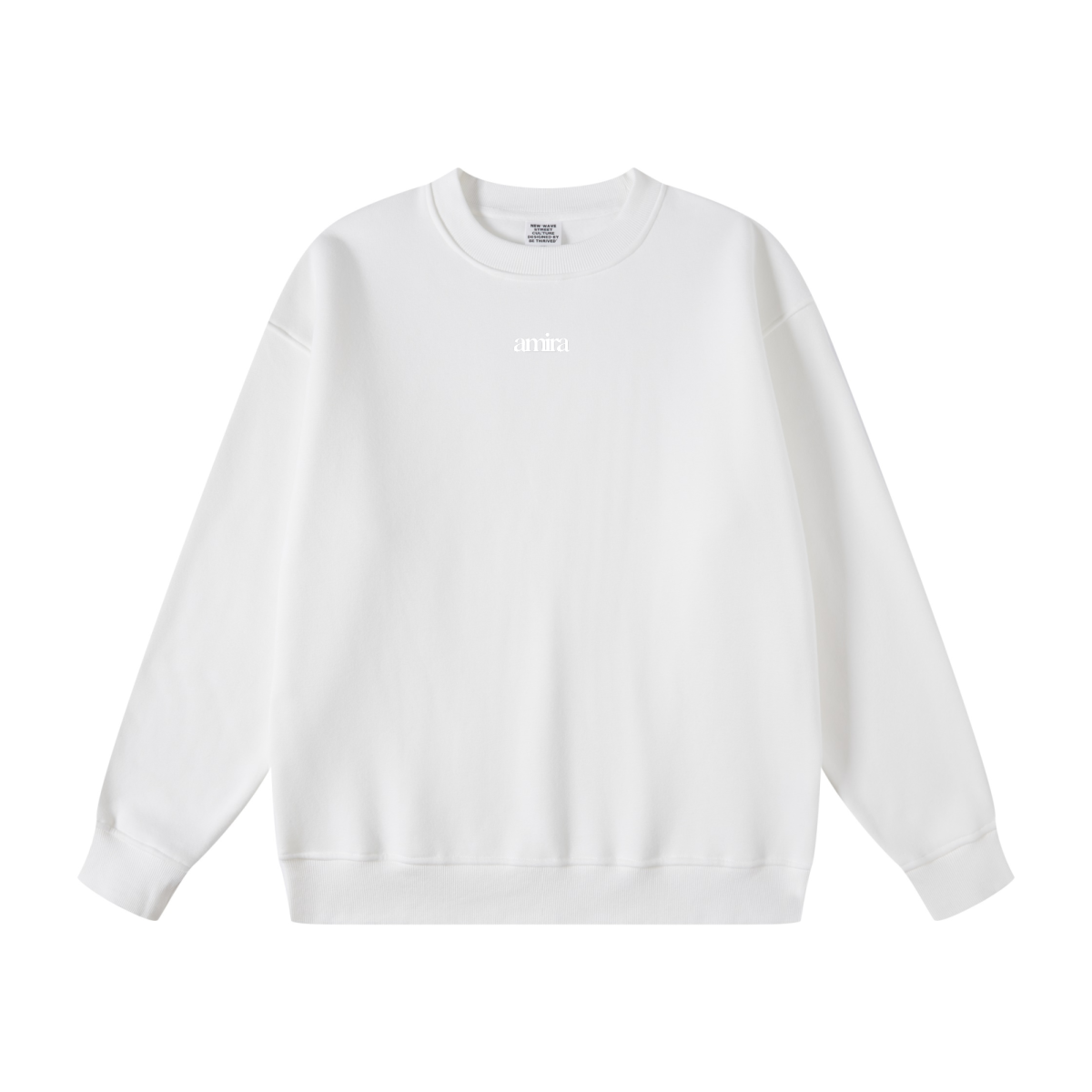 350GSM American-Style Women’s Solid-Color Small Collar Crew Neck Sweatshirt White