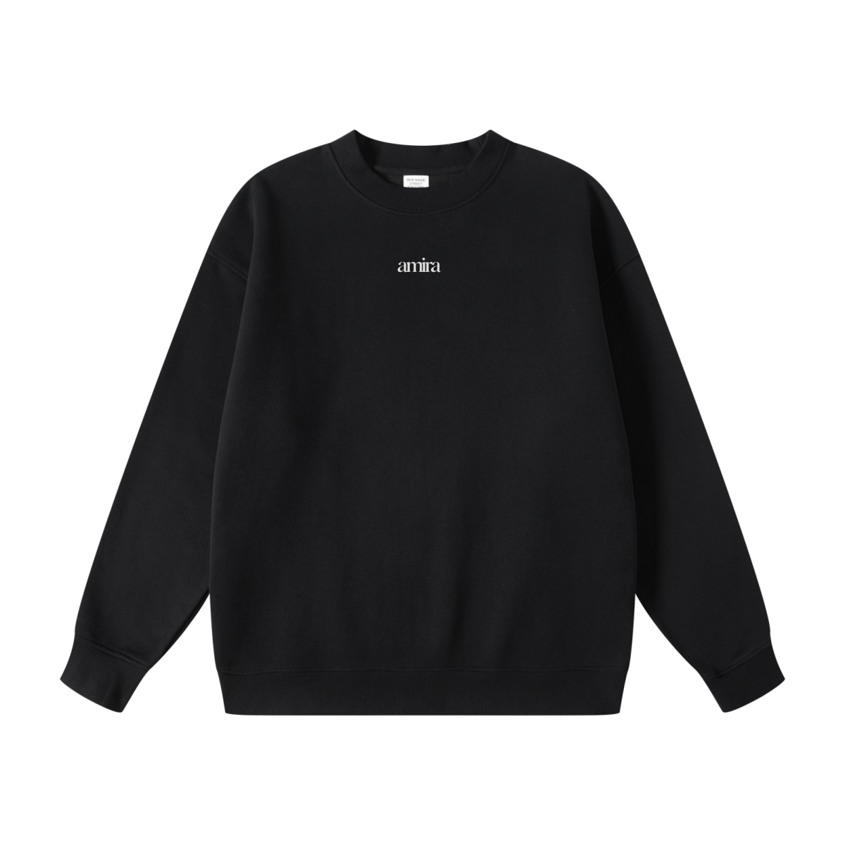 350GSM American-Style Women’s Solid-Color Small Collar Crew Neck Sweatshirt Black