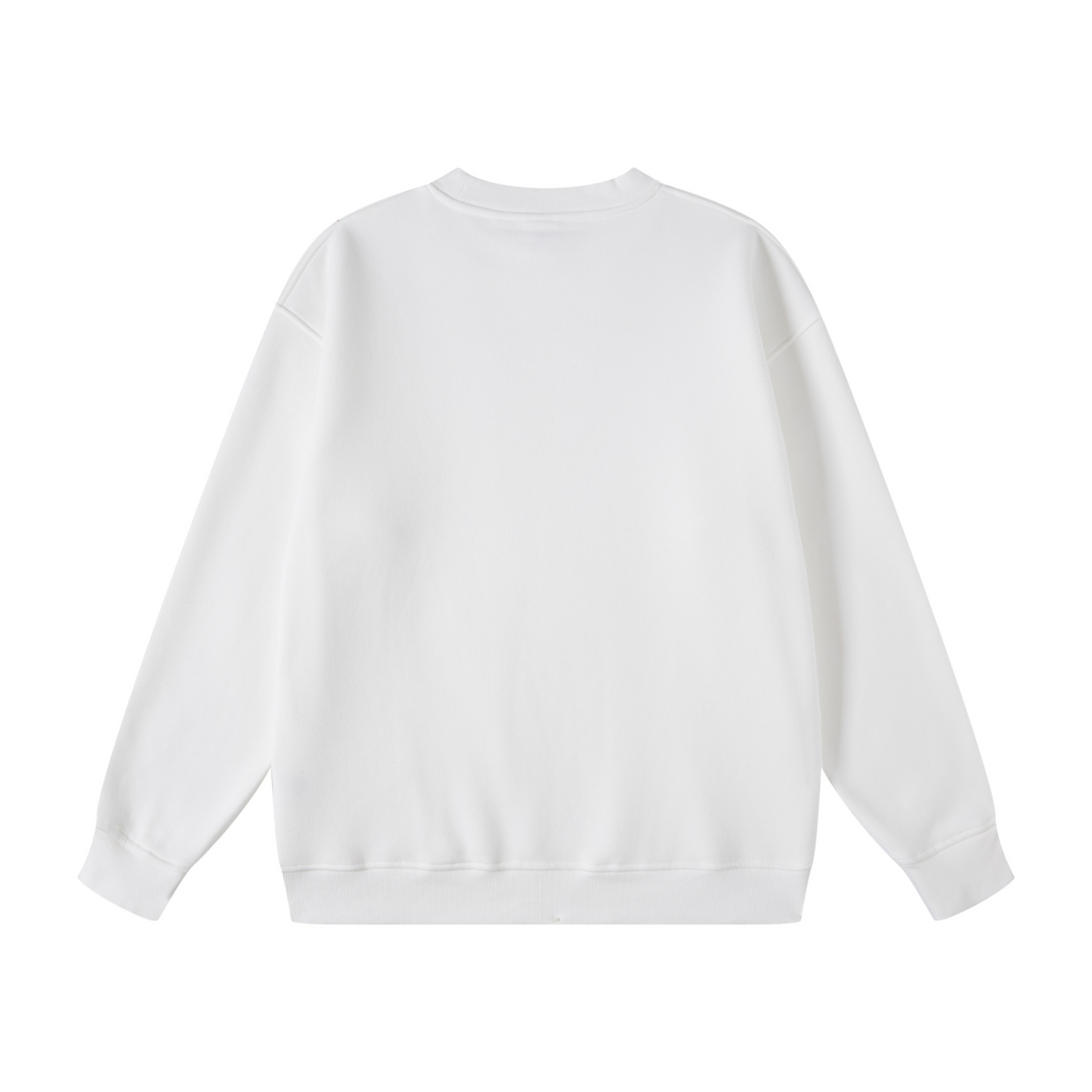 350GSM American-Style Women’s Solid-Color Small Collar Crew Neck Sweatshirt White